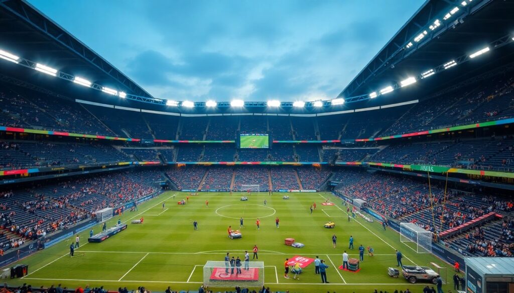 Взаимодействие подрядчиков в подготовке арены к матчу - иллюстрация