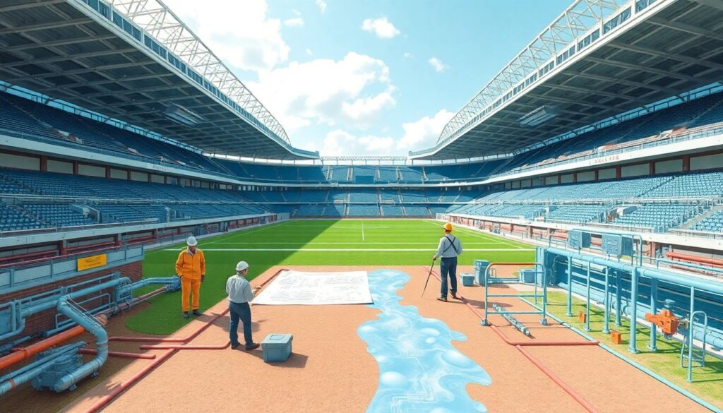 Минимизация потерь воды в ирригационных системах стадионов - иллюстрация