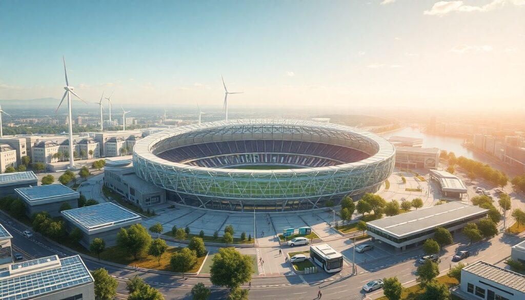 Экодружелюбные решения в инфраструктуре футбольных арен - иллюстрация